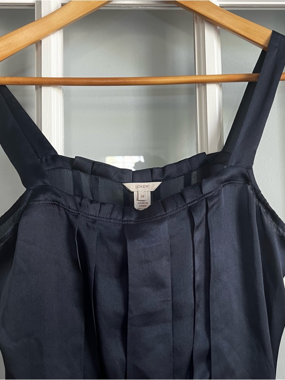 J. Crew Navy Silk Square-Neck Pleated Camisole - Picture 5 of 6